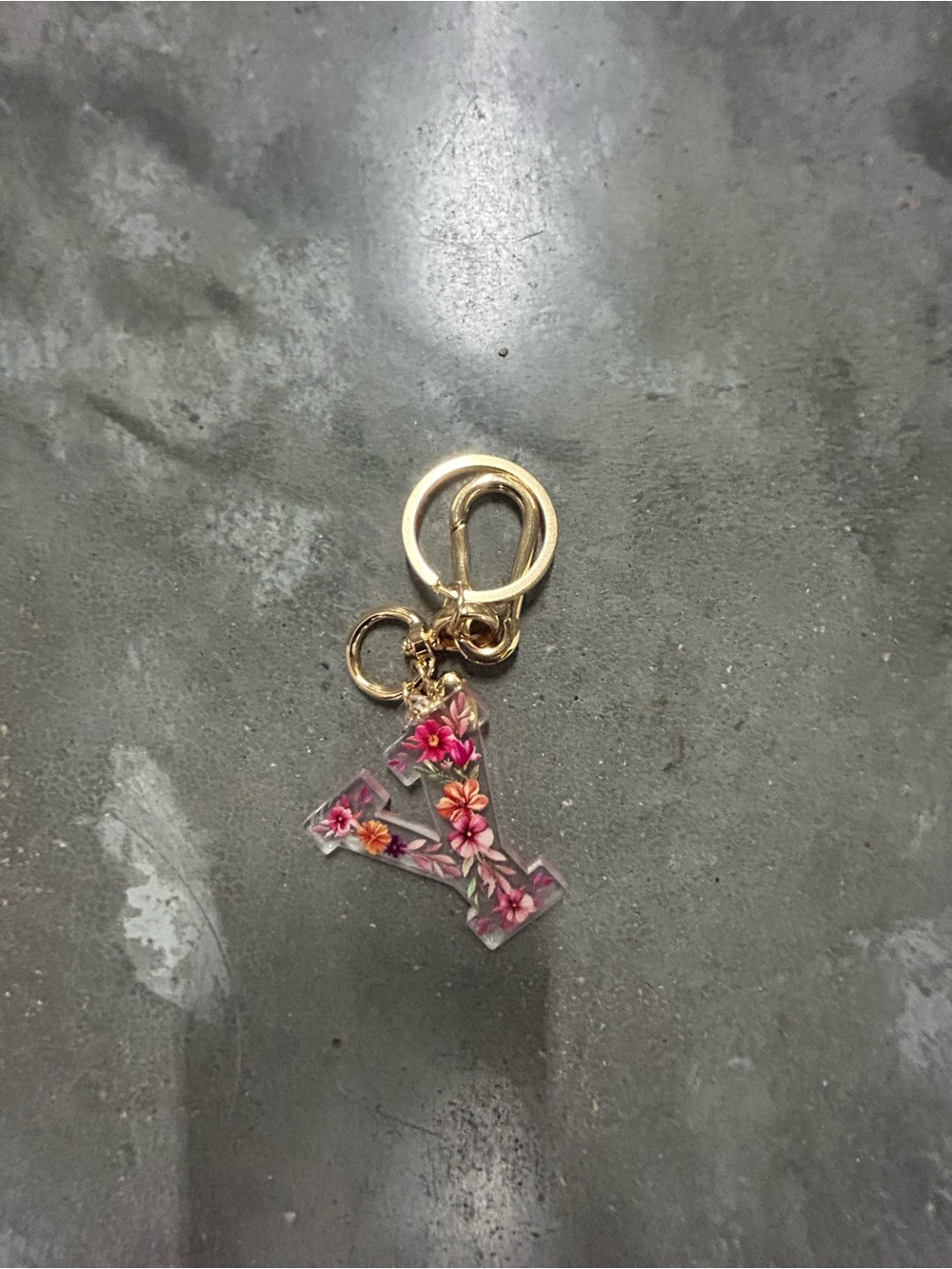 Floral Resin Letter Y Keychain - Gold Hardware
